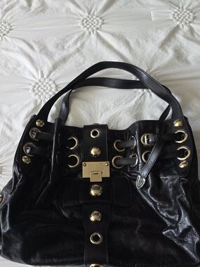 Jimmy Choo Black Leather Shoulder Bag with Gold Hardware
